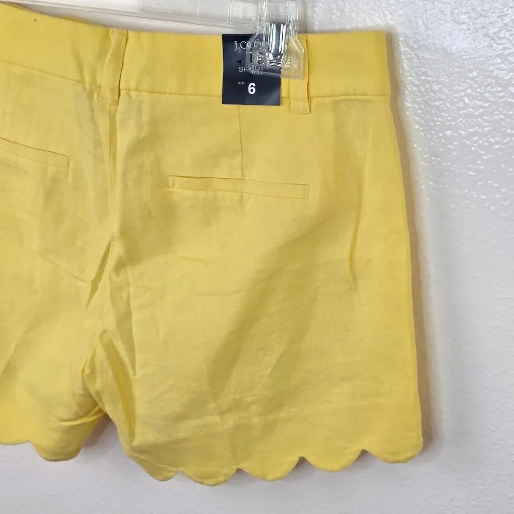 NWT J. Crew Yellow Scalloped Hem Linen Shorts Size 6